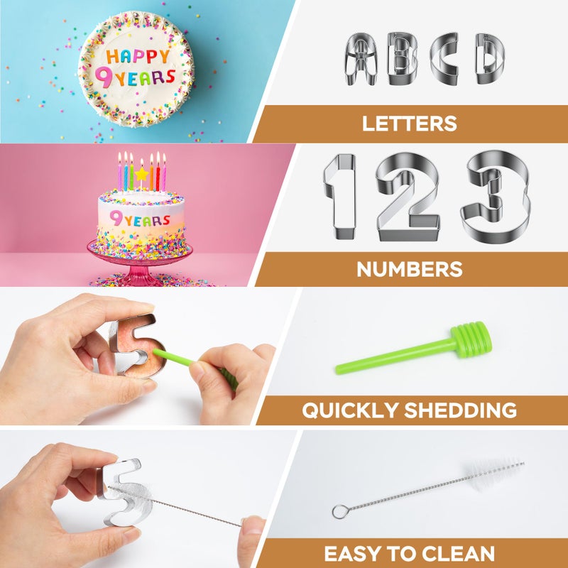 HUAFA Alphabet & Number Cookie Cutters Sets of 35 Pieces Mold Tools for Fondant Biscuit, Cake, Fruit, Vegetables, or Dough Stainless Steel - Image 3